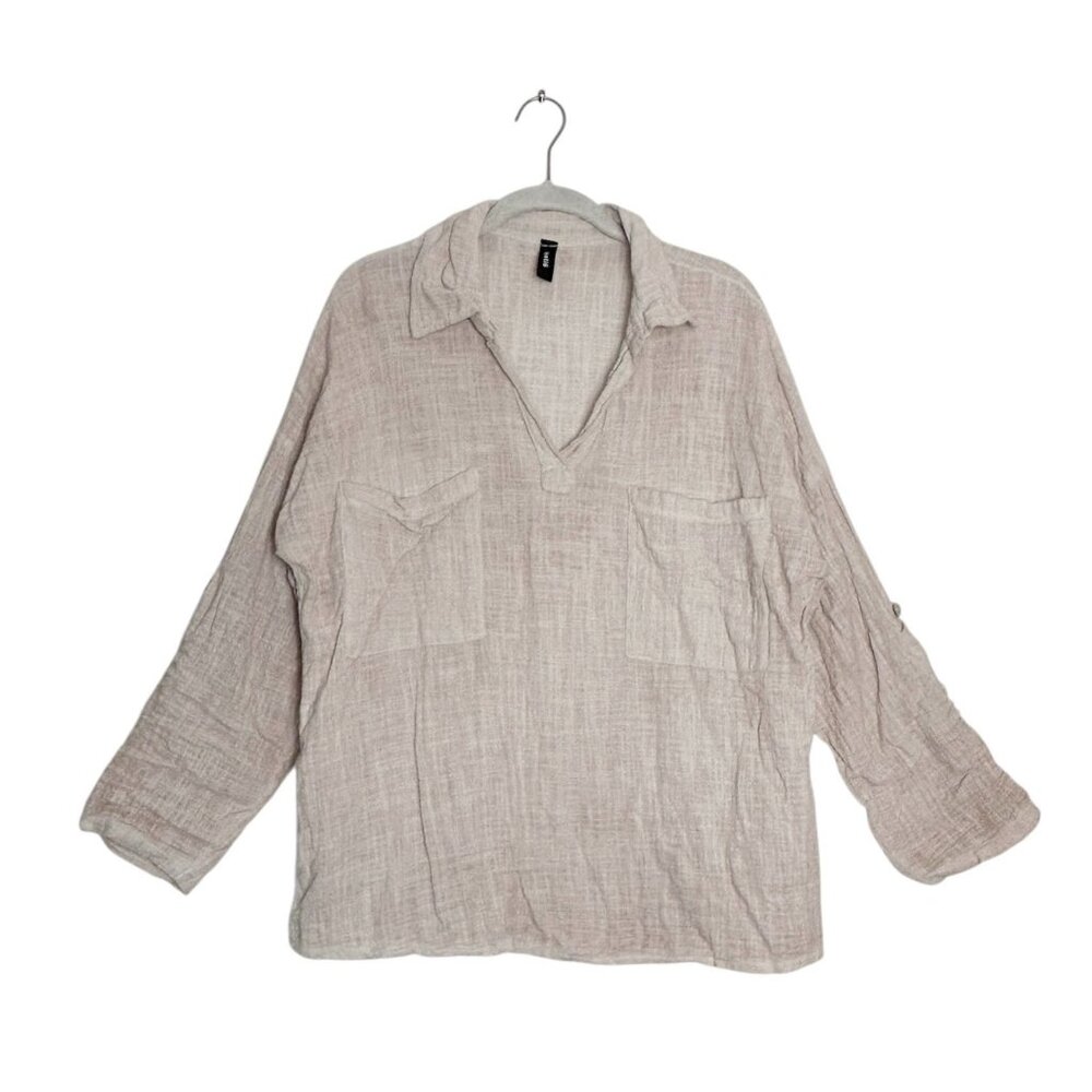 Venti6 Italy Women's Pullover Loose Fit Long Sleeve Top in Pale Pink Cream -Sz S